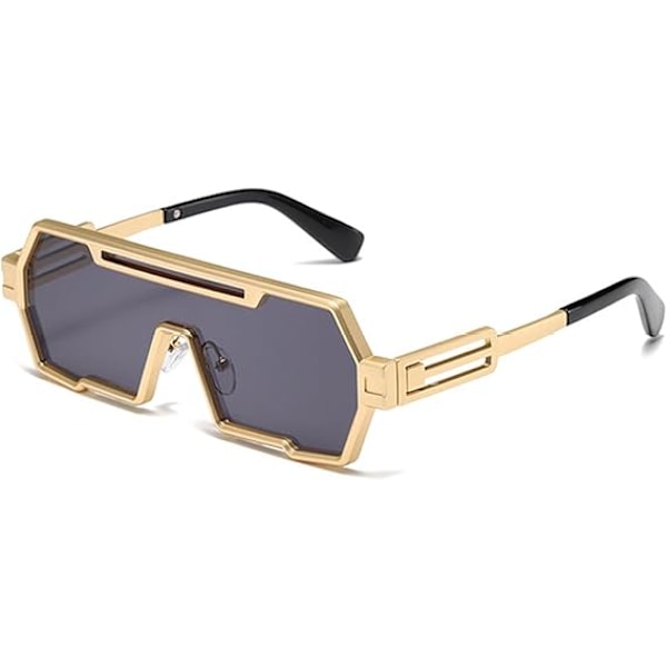 Retro Steampunk -aurinkolasit miehille, muodikkaat, viileät, yksiosaiset, epäsäännölliset metallikehyksiset aurinkolasit A2:gold Frame Grey Lens