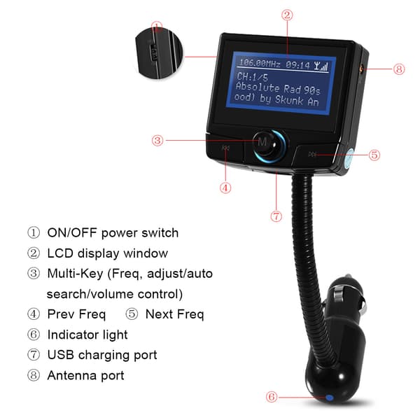 DAB DAB+ mottaker tuner FM-sender USB-lader med antenne