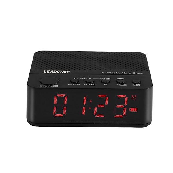 Trådløs Bluetooth Musikk Audio Høytaler MP3 med AUX Alarm Klokke FM Radio LED Display Svart