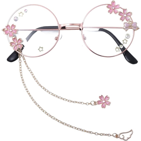 AVEKI Kawaii-glasögon med kedja Kawaii-accessoarer ingår Söta glasögon Cosplay-accessoarer Kawaii Sakura-accessoarer, Vit