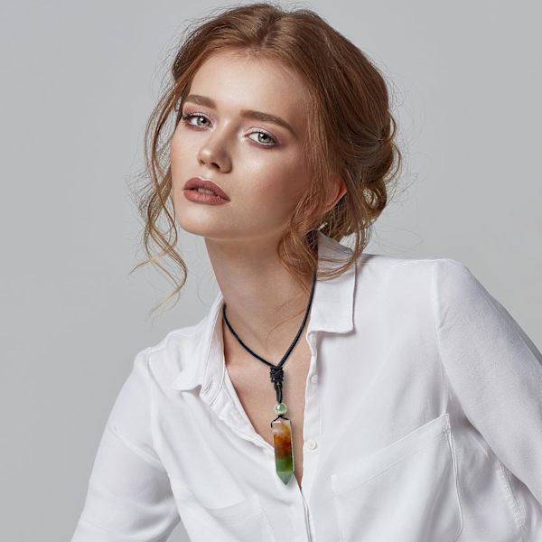 Krystal Halskæde til Mænd Kvinder Justerbar Reb Hexagonal Punkt Healing Krystal Naturlig Sten Vedhæng Halskæder Ædelsten Smykker Multi Indian Agate