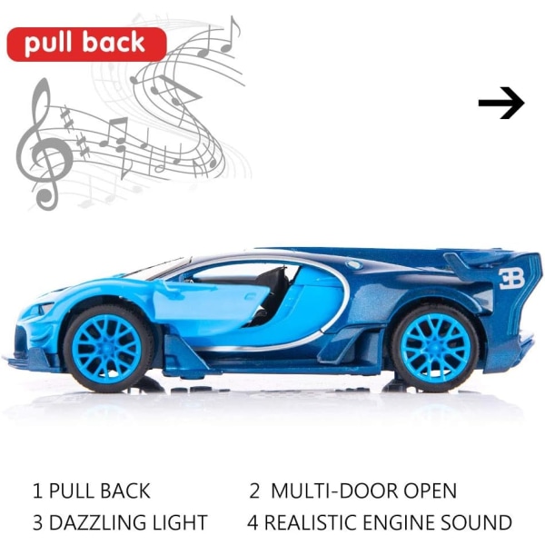 SAYTAY Bugatti Vision GT Superbil 1/32 Sinkstøpt Legering Tilbake Trekk Bilmodell Leke med Lyd og Lys for Gutter og Jenter Gave (Blå) ST-001