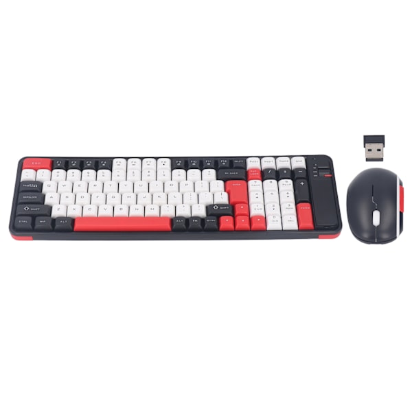 Trådløst Bluetooth-tastatur og musekombo Dual Mode 100 taster spilltastatur 1600DPI muse sett for PC-er bærbare datamaskiner rød
