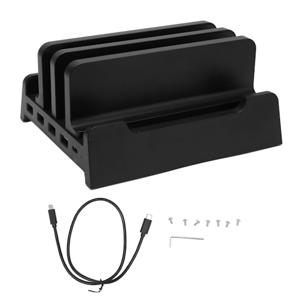 Vertikal bærbar computer stand til skrivebord justerbar dobbelt slots pladsbesparende bærbar computer holder til mobiltelefon tablet op til 17,3 tommer sort