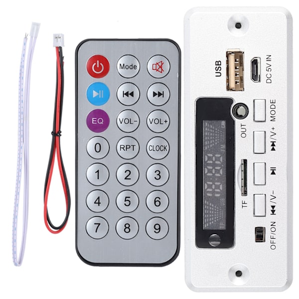 02EBT-DX Auton Bluetooth-etäohjaimella varustettu handsfree-puheludekooderi (hopea)