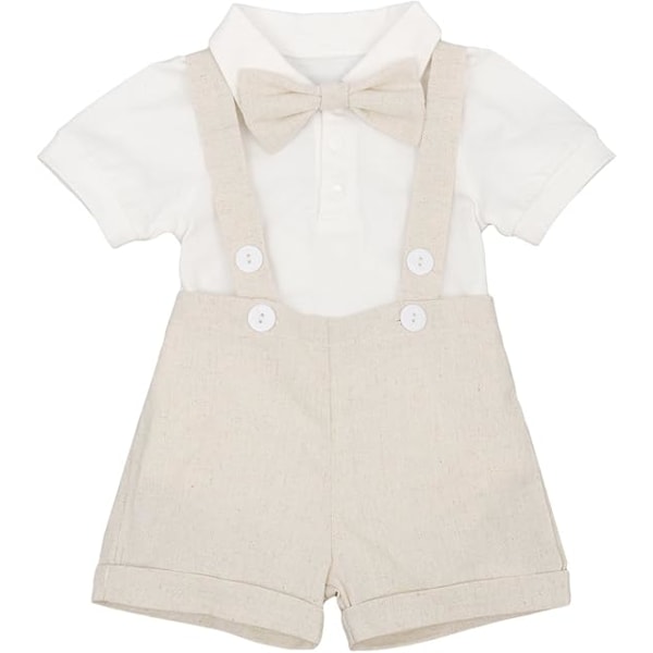 Baby Drenge Formelt Sæt Kortærmet Romper Seler Shorts Bukser Butterfly Bryllup Smoking Sæt Kage Tøj khaki 100cm