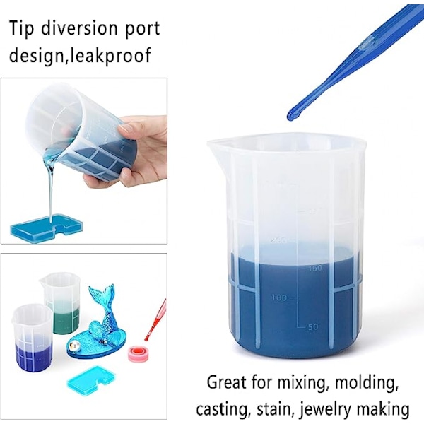 300 ml stora silikonmätkoppar, 10 oz epoxihartsblandningskoppar, akrylfärghällning, non-stick återanvändbara, set med 2