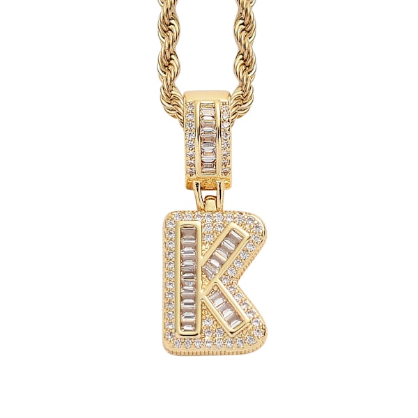 A-Z Initial Necklace 14K Gold Plated Sparkling Cubic Zirconia Charm Pendant with 24" Rope Chain Monogram Letter Necklaces for Men Women Alphabet Nam