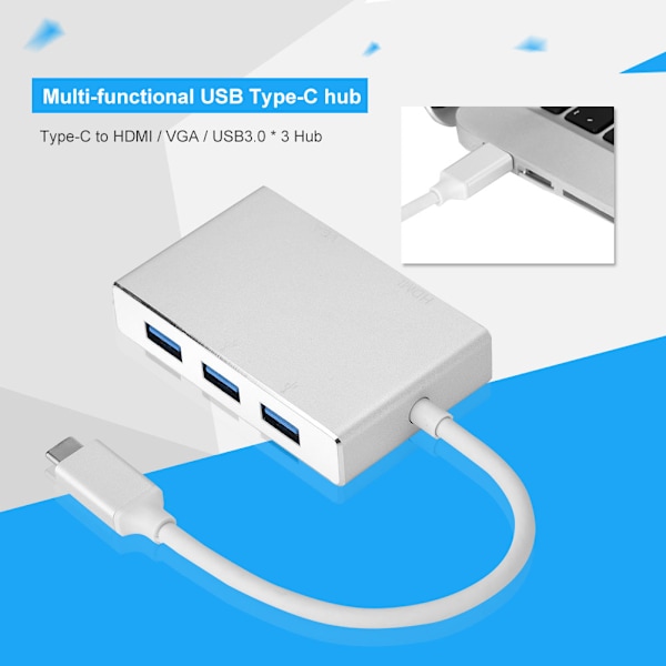 Multifunktion Type C Hub 5 i 1 Type C til HDmi VGA/3 * USB3.0 Dockingstation