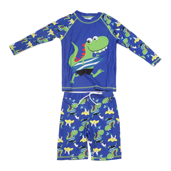Pojkar Flickor Tvådelad Badkläder Snabbtorkande Dinosaurie Mönster UV-skydd Långärmad Rash Guard Set Blå M