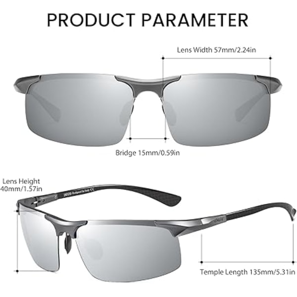 Sports Polariserte Kjøre Solbriller i Karbonfiber for Menn UV400 Beskyttelse DC8277 Black Frame Silver Lens