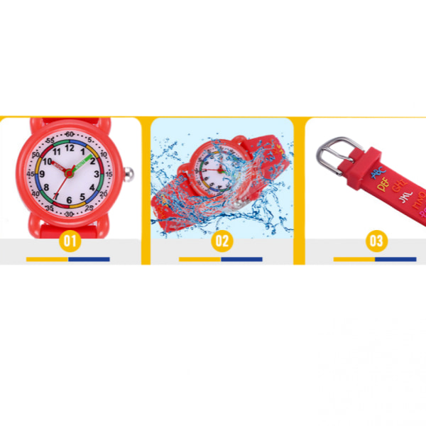 3D- watch, söpö sarjakuva- printed silikoniranneke, vedenpitävä watch tytöille ja pojille 2-12-vuotiaille, paras lahja lapsille (punainen)