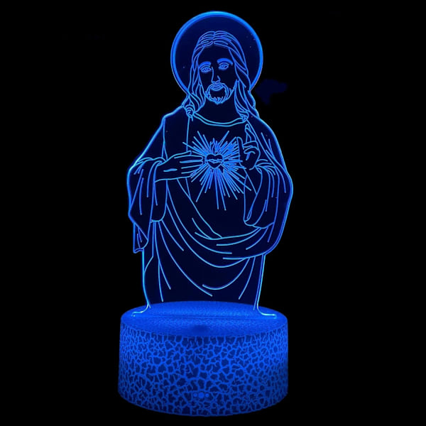 3D LED Nattlampa San Judas Jesus Malverde Jesus Kristus Sprickt Bas 7 Färger USB-kabel Batteri Touch Switch Bäst för Gåvor, Jul, Altar (Jesus