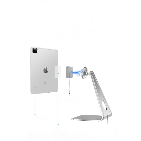 Magnetisk nettbrettstativ justerbart, universelt skrivebordsstativ, multivinkel aluminium nettbrettholder for telefoner, iPad, Samsung etc