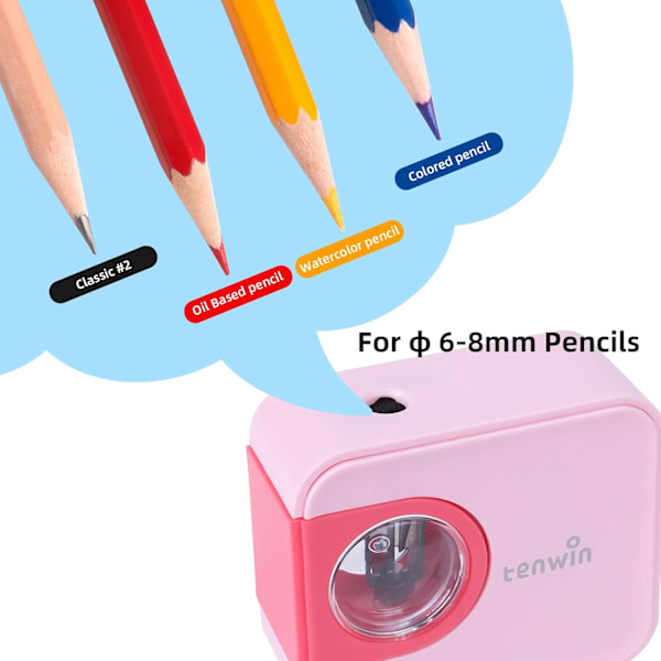 Bærbar Elektrisk Blyantspisser, Batteridrevet Blyantspisser, Wolframstål Blad for Rask Spissing, Lommespisser for Barn pink
