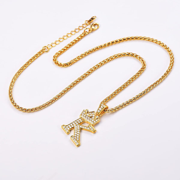 Krone Initial A-Z Halskjede, Iced Out Bokstavanheng med 22-24 Tommers Kjede, Menn Kvinner Bling Hip Hop Alfabet Navn Smykker Gave Store Initialer Halskjeder K 18K Gold