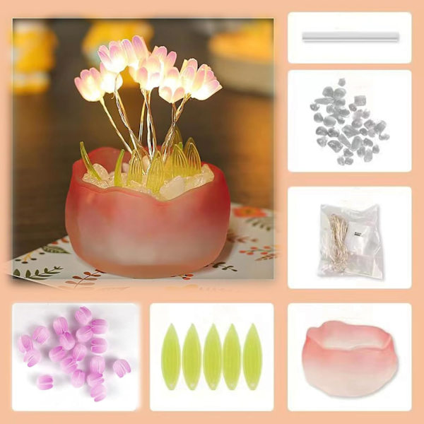 Natlampe, DIY Tulipan Lampe Håndlavet Møbel Dekoration Simuleret Blomst Soveværelse Sovebord Bordlampe Børn Pige (10 Blomster)