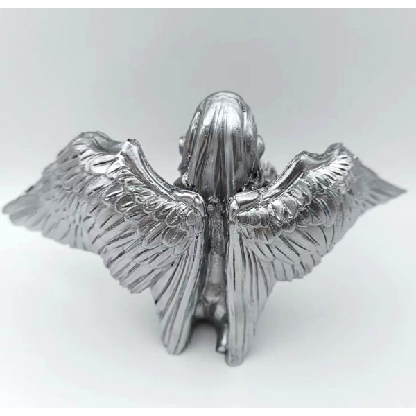 Art Angel - Naisen siivet polvistuva viitta hattu 3D enkeli taidepatsas koriste hopea viimeistely polvistuva alaston siivekäs naispatsas