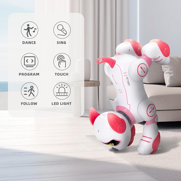 Fjernstyrt robot-hundeleke: Programmerbar robotvalp for barn, smart interaktiv robotkjæledyrhund, dansende, syngende, stuntdyrleke for småbarnleker