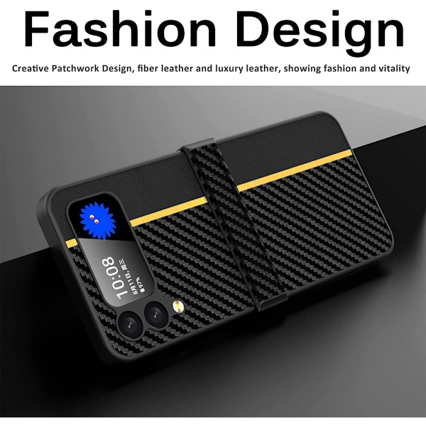 FÖR Samsung Galaxy Z Flip 3 5G Fodral, Hängselskydd Slim Fiber Texturerat PU Läder + Hård PC Fodral Anti-Fingeravtryck Stötsäkert Skydd för Galaxy Z F