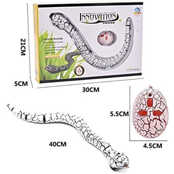 Tuo 16 tuuman realistinen kauko-ohjattava RC-käärme lelu muna-muotoisella infrapunakaukosäätimellä (valkoinen)
