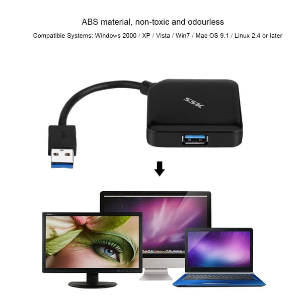 Bærbar 4.8 Gbps højhastigheds SSK USB 3.0 Hub 4 porte USB Splitter