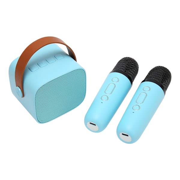 Karaoke-maskin Multifunktion Stereo Sound Bärbar Bluetooth-högtalare med 2 trådlösa mikrofoner för hemfest KTV Blå