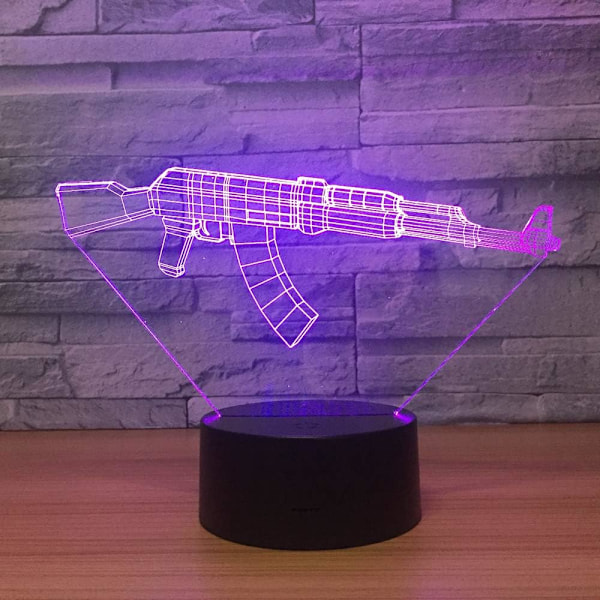 3D LED Pistol Optisk Illusion Sensor Natlampe med Smart Berøring & USB Kabel 7 Farver Skift LED Atmosfærisk Lampe til Soveværelses Dekoration med Gaveindpakning