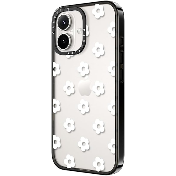 Kompakt iPhone 16 Cover [1,2 m 2X Militær Standard Drop Beskyttelse/Slankt/Letvægt] - Små Tusindfryd - Hvid - Klar Sort