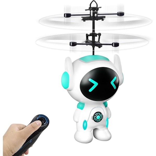 RC Flygende Robotleker for Jenter og Gutter - Fjernstyrt Helikopter med Innebygd LED Mini Drone Flygeleke for Barn og Voksne Spill Bursdagsgave White