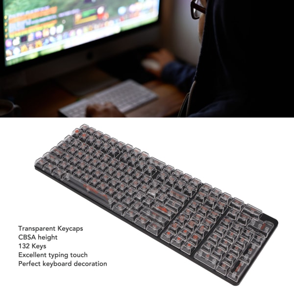 132 taster mekanisk tastatur tastaturhætter CBSA højde gennemsigtig ergonomisk DIY klare tastaturhætter hvid Orange Letters