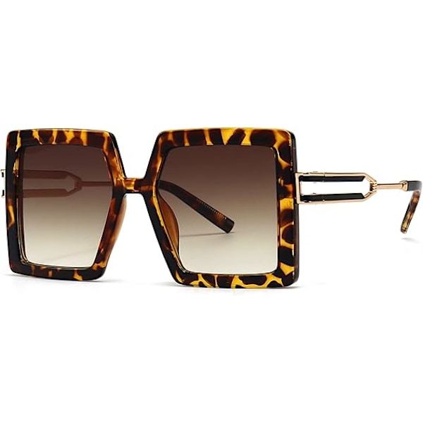 Oversized solbriller for kvinner, firkantet mote, store rammer, solbriller med UV400-beskyttelse Leopard/Brown Gradient