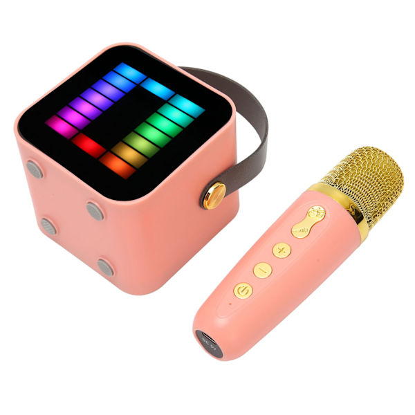 Mini Karaoke Maskin Set RGB Pickup Ljus Digital Behandlingschip Handhållen Bärbar Bluetooth Högtalare med Mikrofon Rosa