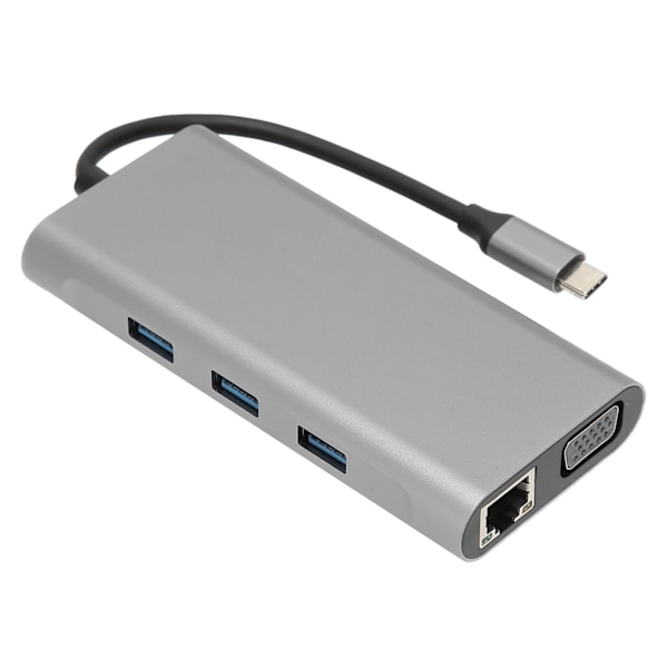 USB C Hub 10 i 1 1000M LAN Ethernet 4K HDTV VGA 100W PD Hurtiglading Lyd Bærbar USB Splitter for Bærbar PC