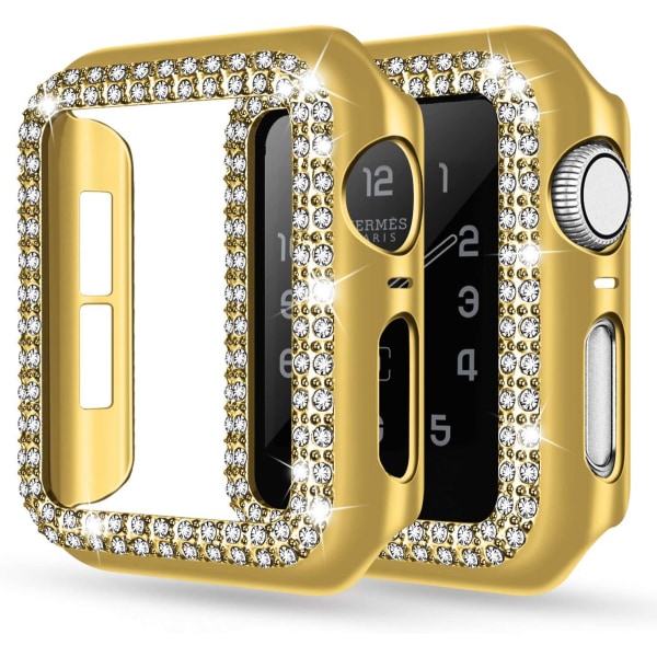 For Apple Watch Case 44mm Series 6/5/4 SE Bling Rhinestone Apple Watch Case Bumper Frame Screen Protector Case for iWatch Series 44mm Gold