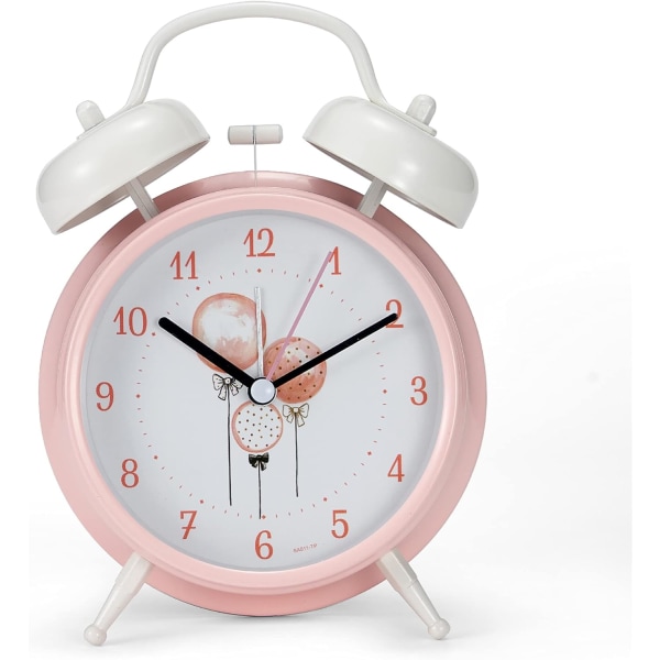 4 tommer, pigeværelses vækkeur, sødt lyserødt studerende ur, med let, let-at-bruge gen-sovende børne-vækkeur, (Ballon Pointer Plate)