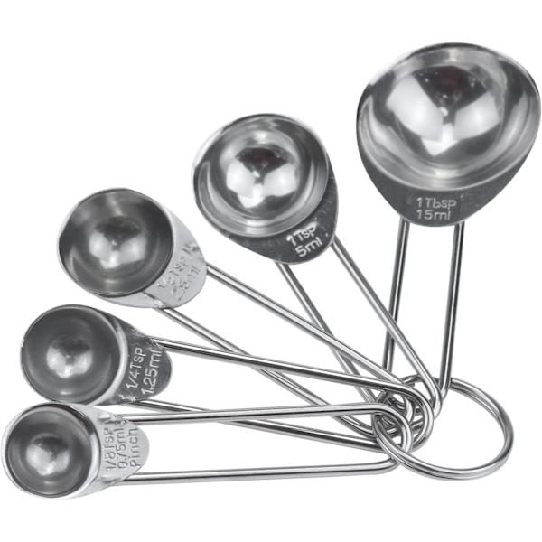 Antrader Mätsskedar, Rostfritt Stål 5-delad Mätssked Set - 1/8 tsk, 1/4 tsk, 1/2 tsk, 1 tsk & 1 msk för Mätning av Torra och Flytande