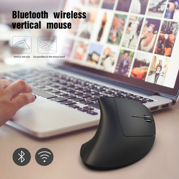 Langaton ergonominen hiiri, ladattava hiljainen pystysuora hiiri BT 3.0:lla ja USB-vastaanottimella, 6 painiketta ja 4 vaihdetta DPI, Ergo-hiiret
