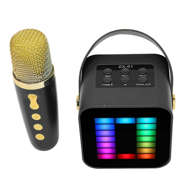 Mini Karaoke Maskin Set RGB Pickup Ljus Digital Behandlingschip Handhållen Bärbar Bluetooth Högtalare med Mikrofon Svart