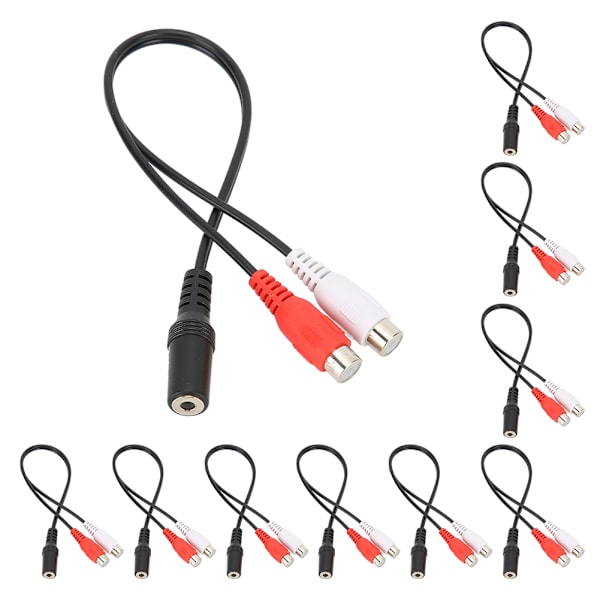 10 stk. 3,5 mm hun til dobbelt RCA hun lydkabel til tablet-pc-computer