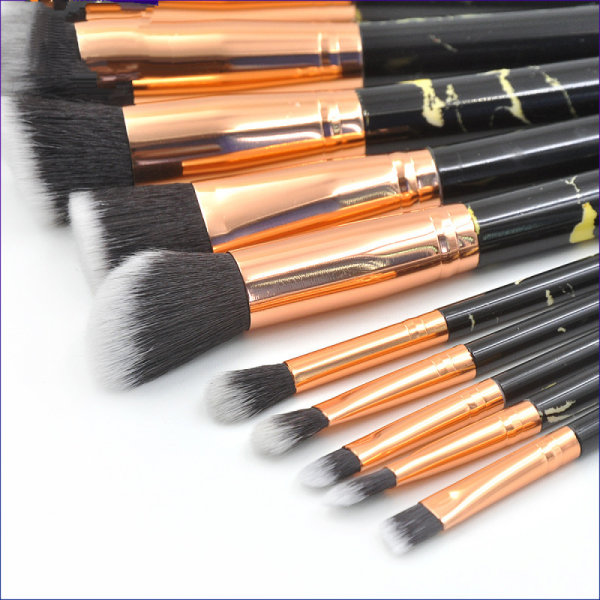 10 STK Makeup Brushes Professional， Marmorhåndtag børstesæt, bløde og lugtfrie naturlige syntetiske børster（sort）