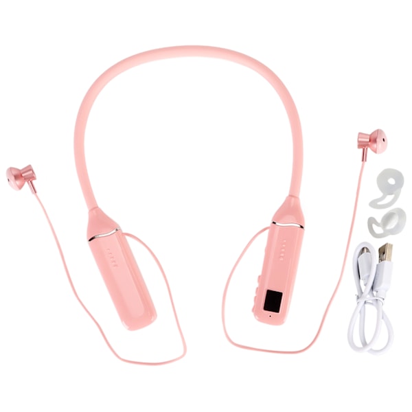Bluetooth Neckband-hodetelefoner med LED-strømindikator, minnekort-avspilling, magnetiske ørepropper, headset med RGB-bakgrunnsbelysning, rosa