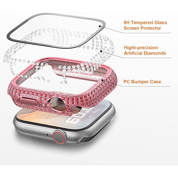 2-pack Bling-fodral till Apple Watch Series 7 41 mm med inbyggt skärmskydd i härdat glas, fullständigt Bling-skydd med kristalldiamanter för iWatch