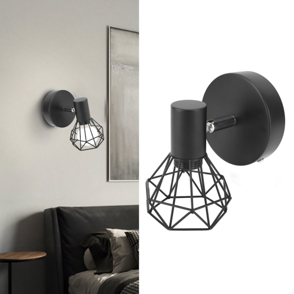 Säädettävä lampun pidike Teollisuusmusta E14 Seinälle kiinnitettävä lampputeline yöpöydän lukuvaloon