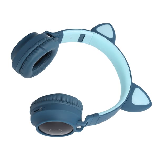 Katteøre Hovedtelefon 3D LED Lys Trådløs Bluetooth 5.0 Foldbare Headset med MikrofonBlå