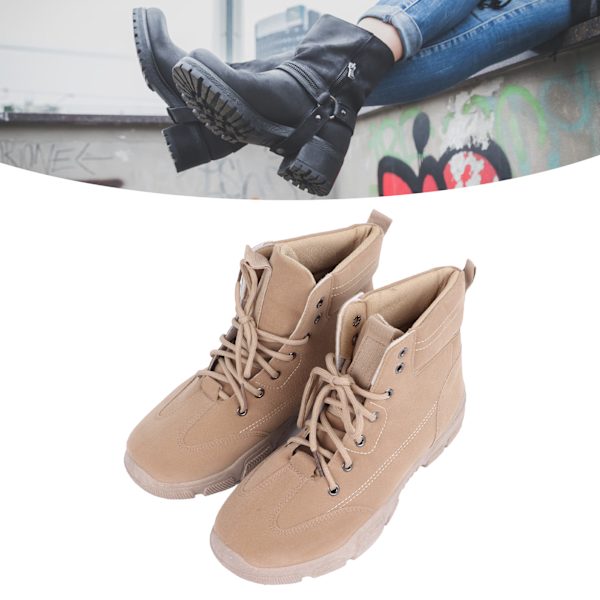Man Mid Top Boots Foot Support Frosted Fabric Lace Up Keep Warm Casual Ankle Boots for Daily Wear Coffee 42