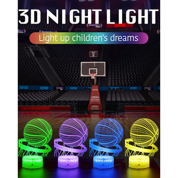 Basketboll Nattlampa, 3D Illusion LED-lampa, 16 Färger Dimbar med Fjärrkontroll Smart Touch, Bästa Jul- och Födelsedagspresent för 3, 4, 5, 6, 7, 8 År