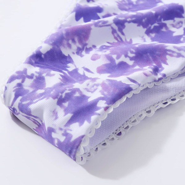 Bikini badedragt sæt til kvinder badetøj trekant badedragt binde snor thong Floral Purple L