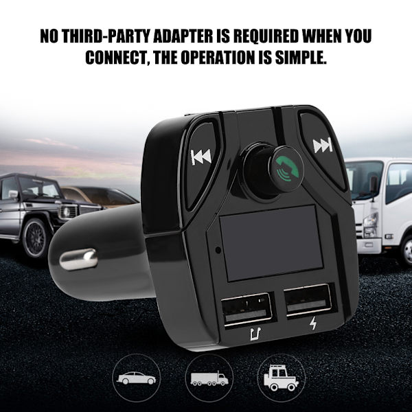 For Carc4 Auton FM-radiolähetin Musta Auton HD Bluetooth-soitin USB2.0-liitännällä