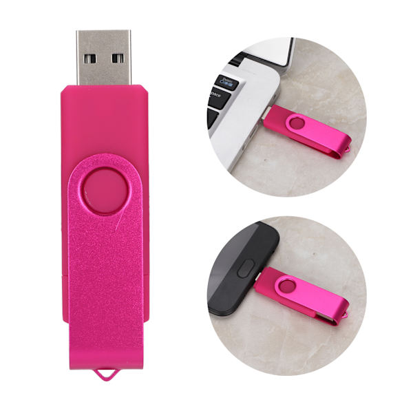Färgglad roterande 2 i 1 USB2.0 för Android USB-minne Flash-minne Lagringsminne (Rosa)